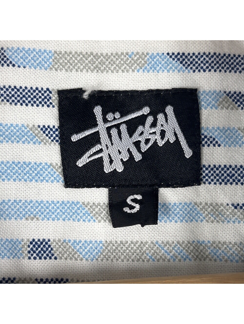Vintage Stussy Short Sleeve Button Up Shirt Mens Small Blue Striped Camo USA - Picture 6 of 9